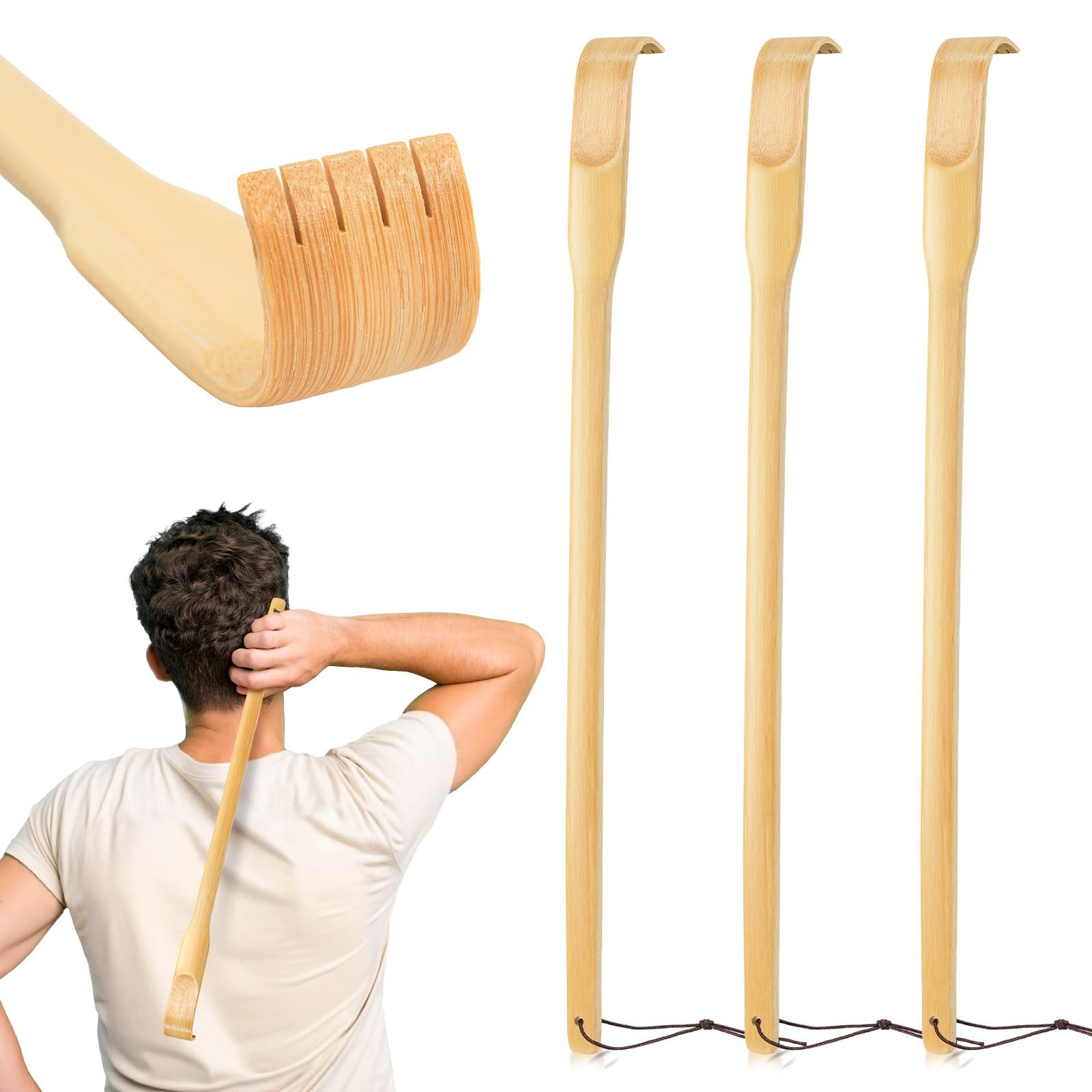 RENOOK Back Scratcher, 3 Pieces 16.5″ Strong Sturdy 3 Pack, Bamboo
