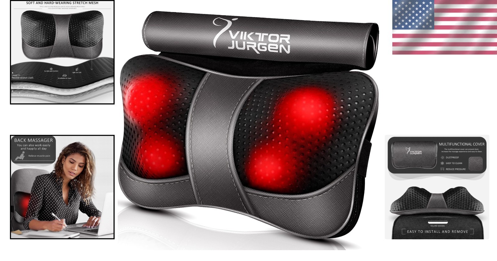 Portable Shiatsu Massage Pillow with Heat for Ultimate Relaxation – 3D Comfort