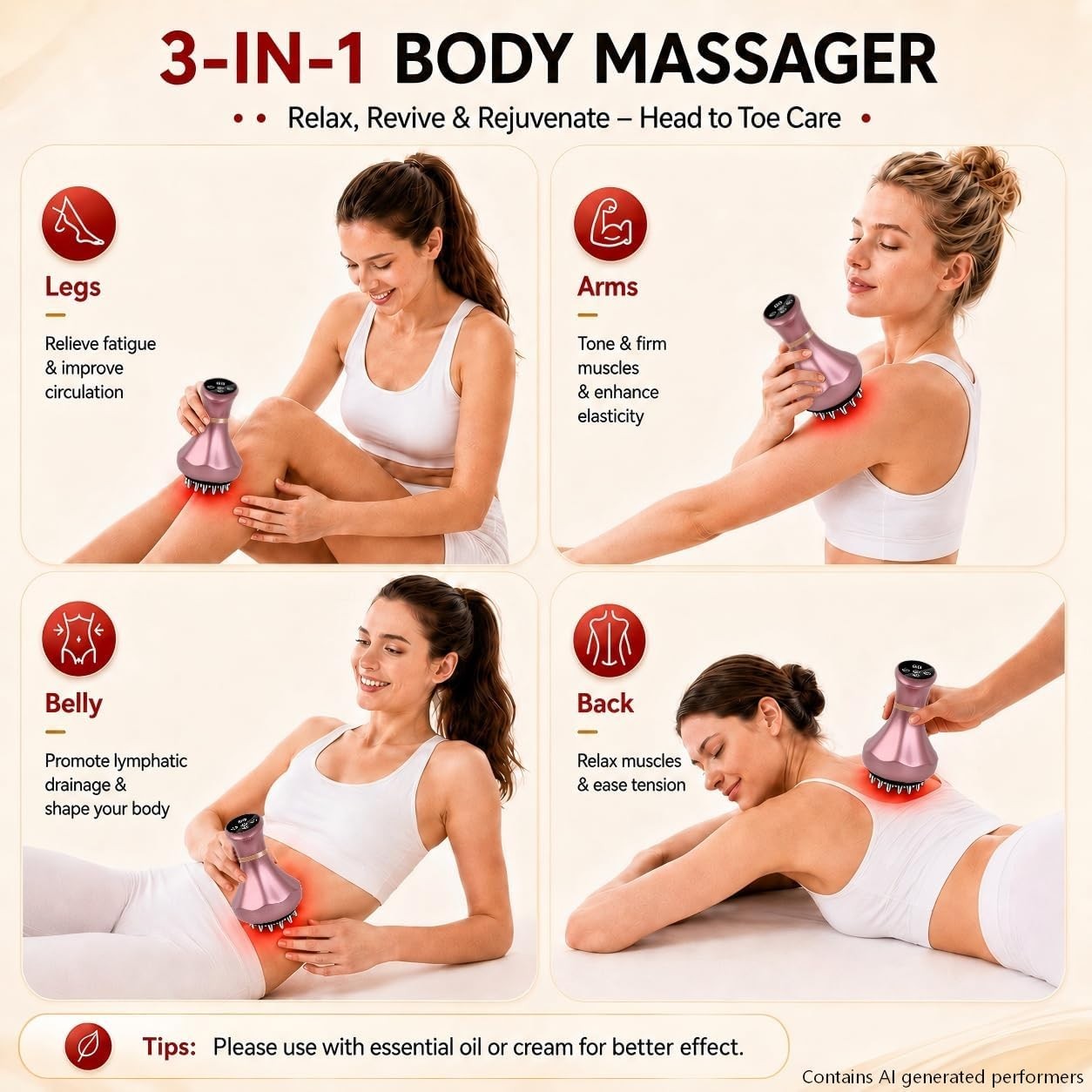 4-in-1 Lymphatic Drainage Massager – Anti-Cellulite Tool, Heating, Vibration, Li