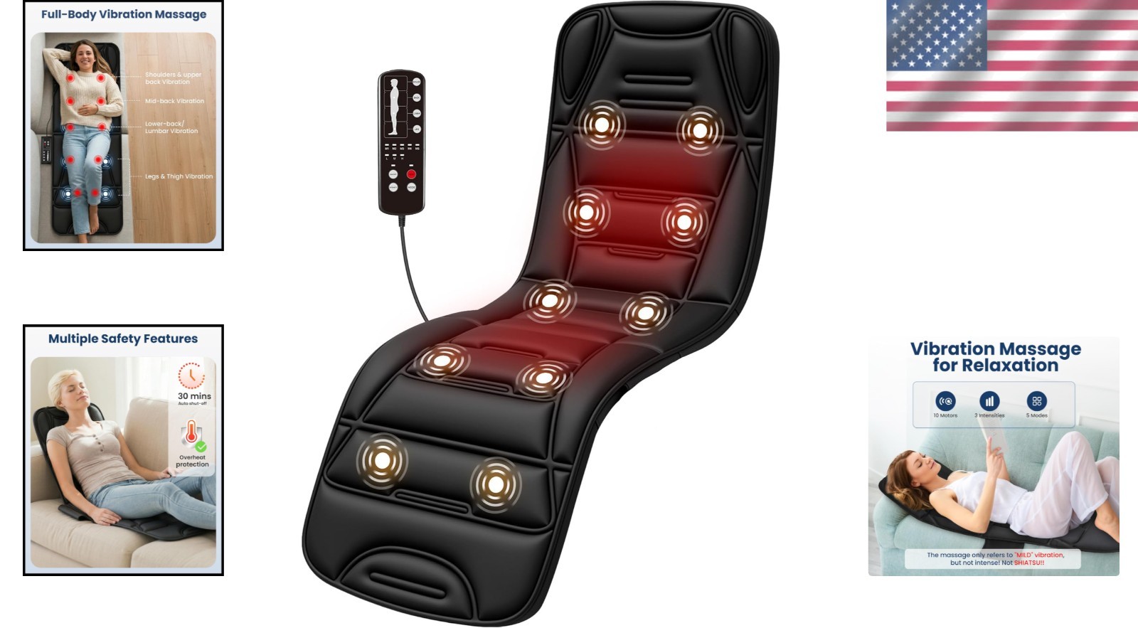Heating Vibrating Massage Pad, Auto Shut Off