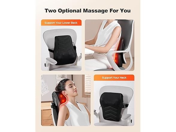Omassa 3D Heated Shiatsu Neck Back Massager Chair Pad Pillow Heat Kneading Black