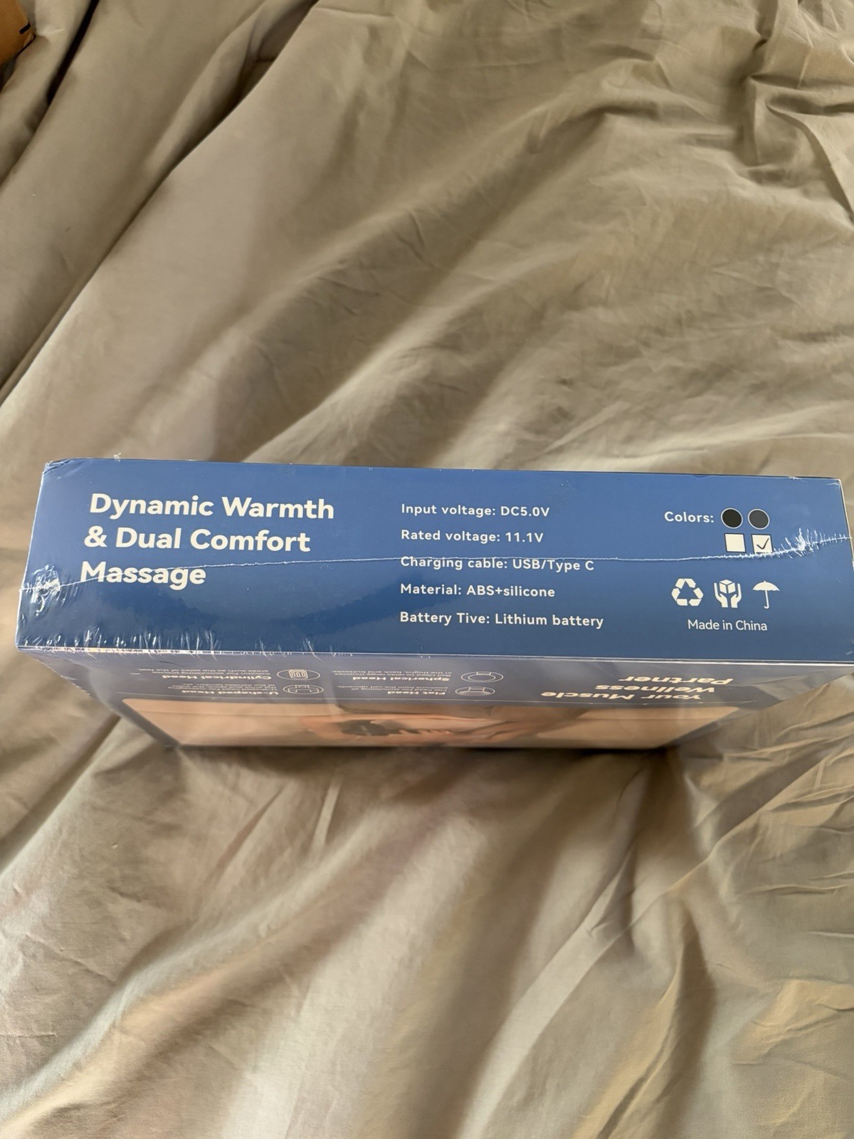 Brand New Navy Blue Heated Massage Gun w 4 Attachments