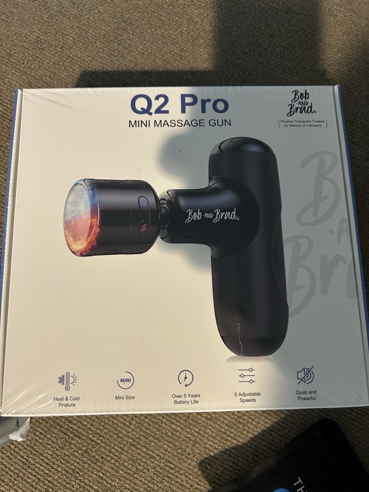 Bob and Brad Q2 Pro Mini Massage Gun, Black, Cordless Quiet Multispeed, 5 Heads