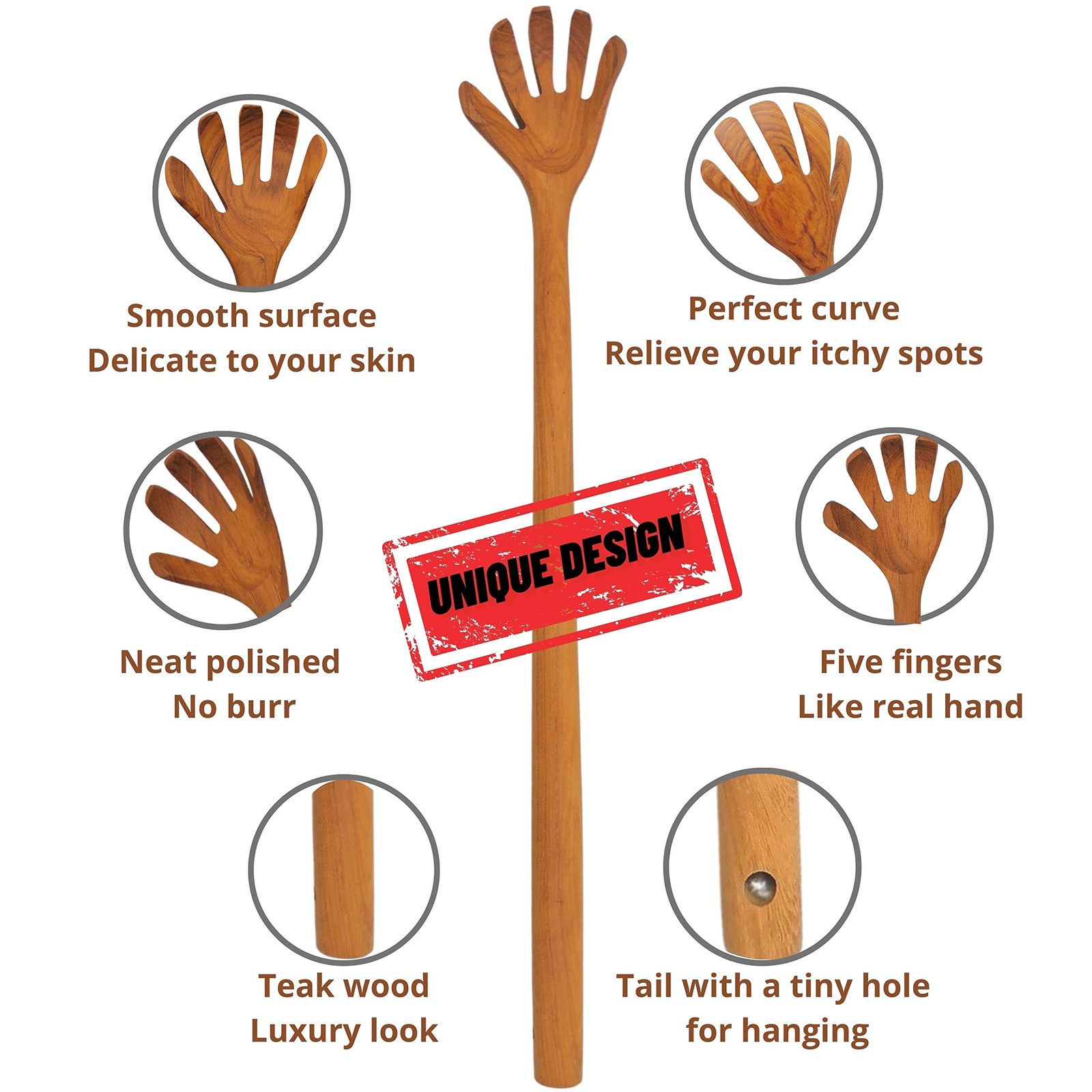 FOREVER 1 – Wooden Back Scratcher Stand Out Teak Wood, So Real Large Hand for…