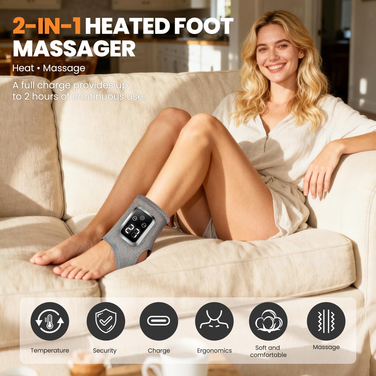 2-in-1 Foot Massager & Warming Wrap – Portable Ankle Massager, 3 Modes, 4 Heat L