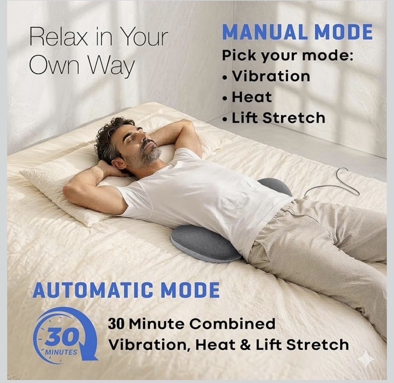 My Pera 3-in-1 Back Massager w/ Heat Therapy, Vibration, Lift Stretch, Gray