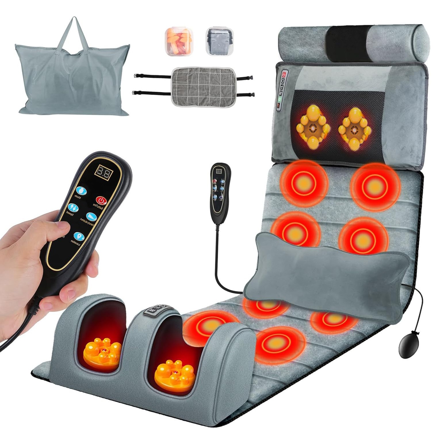 Full Body Vibrating Massage Mat wHeat Inflatable Lumbar Pillow Blood Circulation