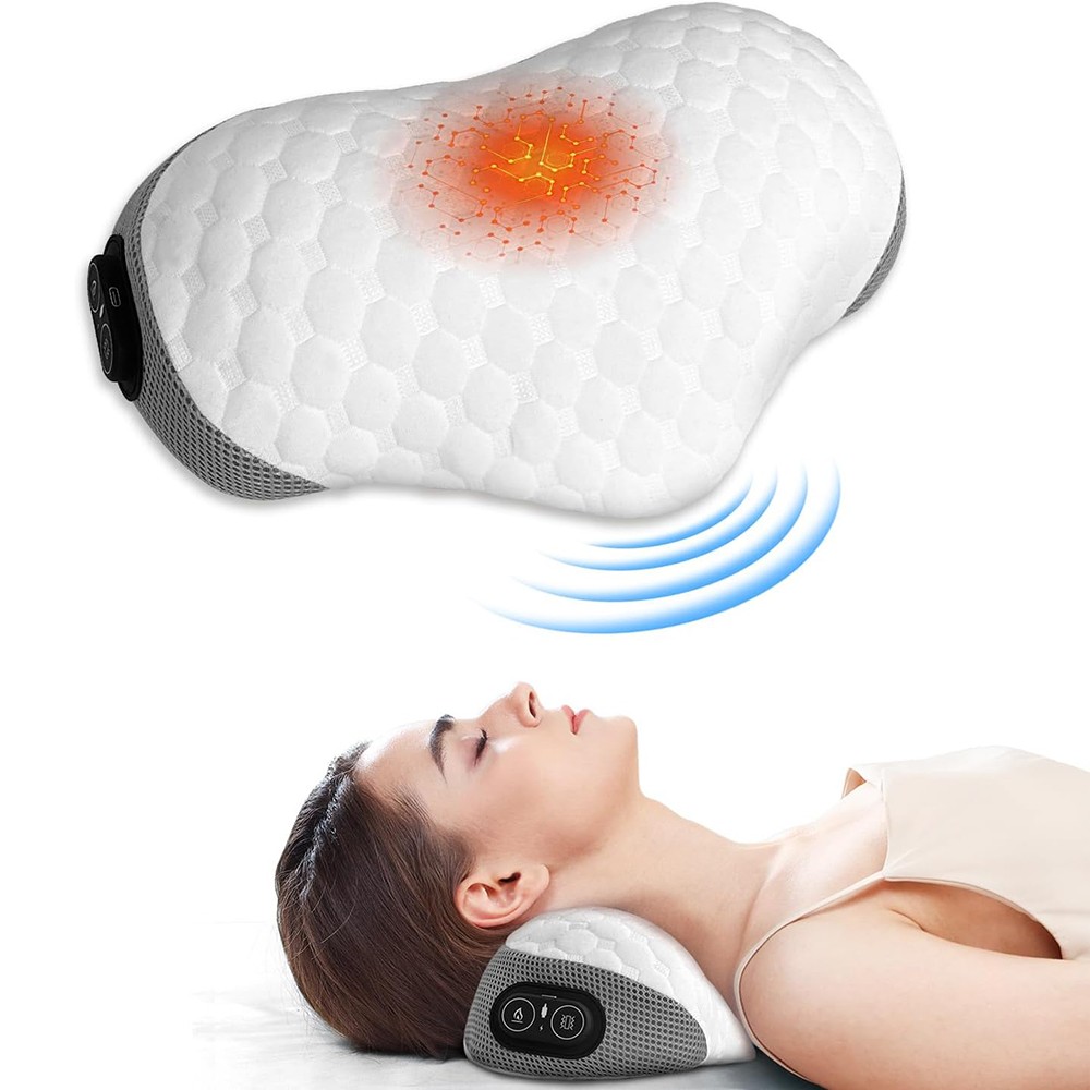 New Cervical Pillow for Neck Pain Relief with 3 Heat Levels & 3 Vibration Modes