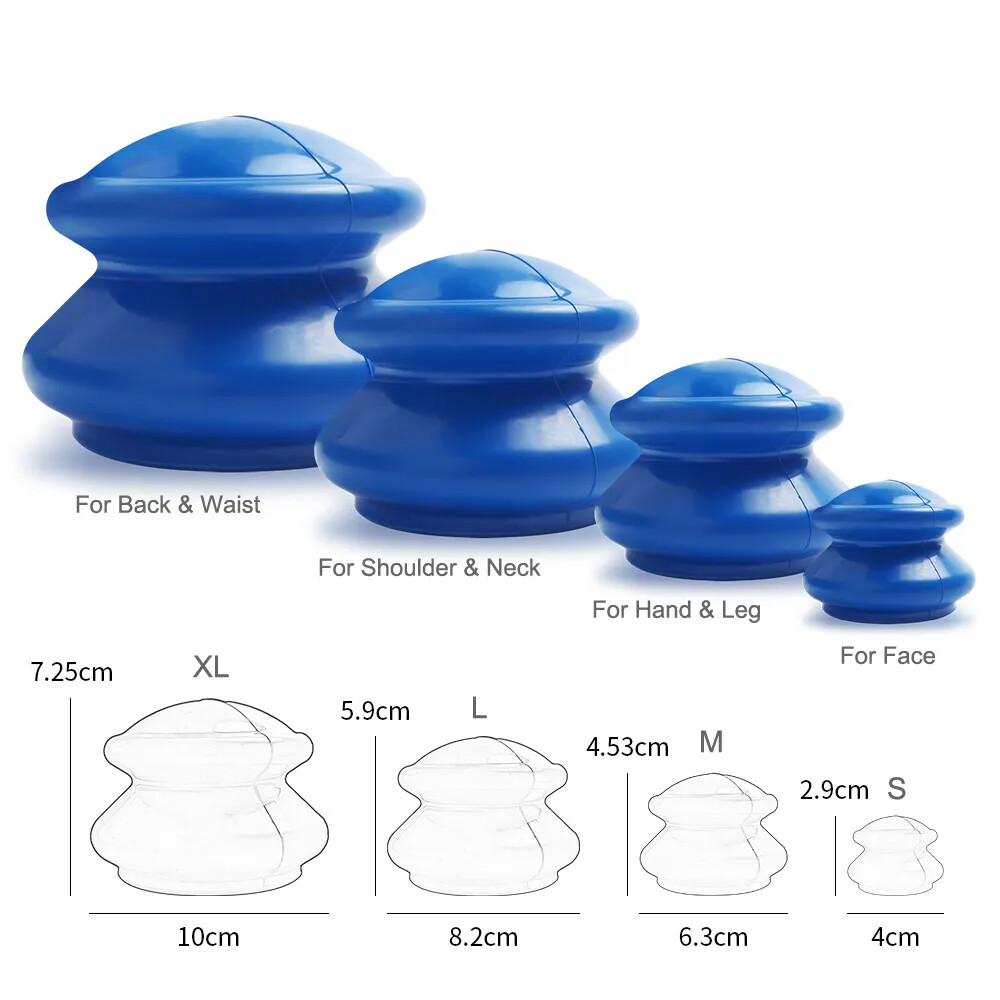 4 Size Blue Silicone Massage Jars Suction Cup Vacuum Cans Banks Apparatus