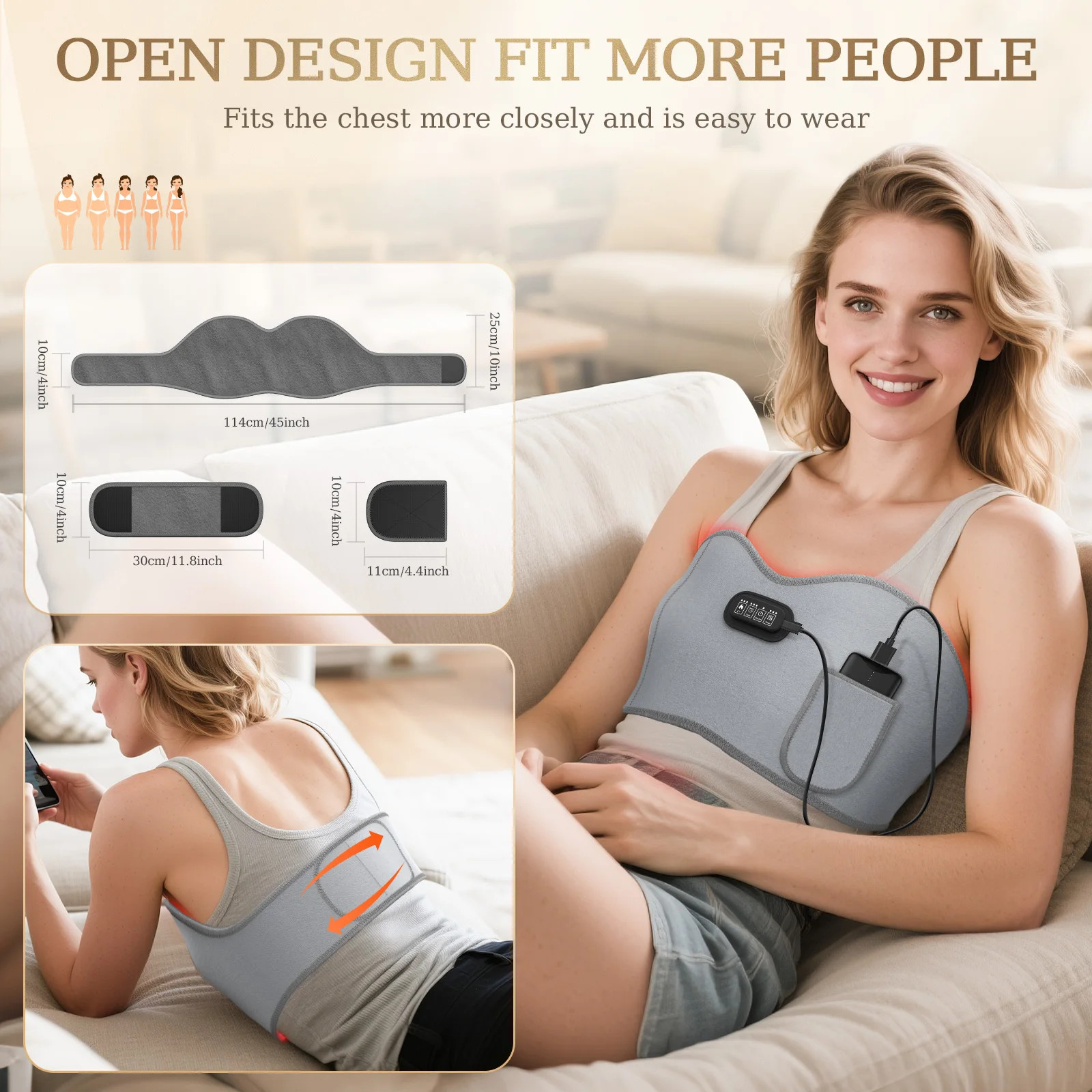 Red Light Therapy Breast Massager Bra with Heating, for Pain Relief & Comfort