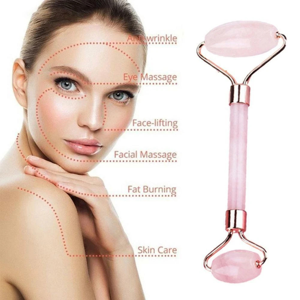 NEW Gua Sha Face Roller Stone Natural Rose Quartz Body Massager Facial Therapy