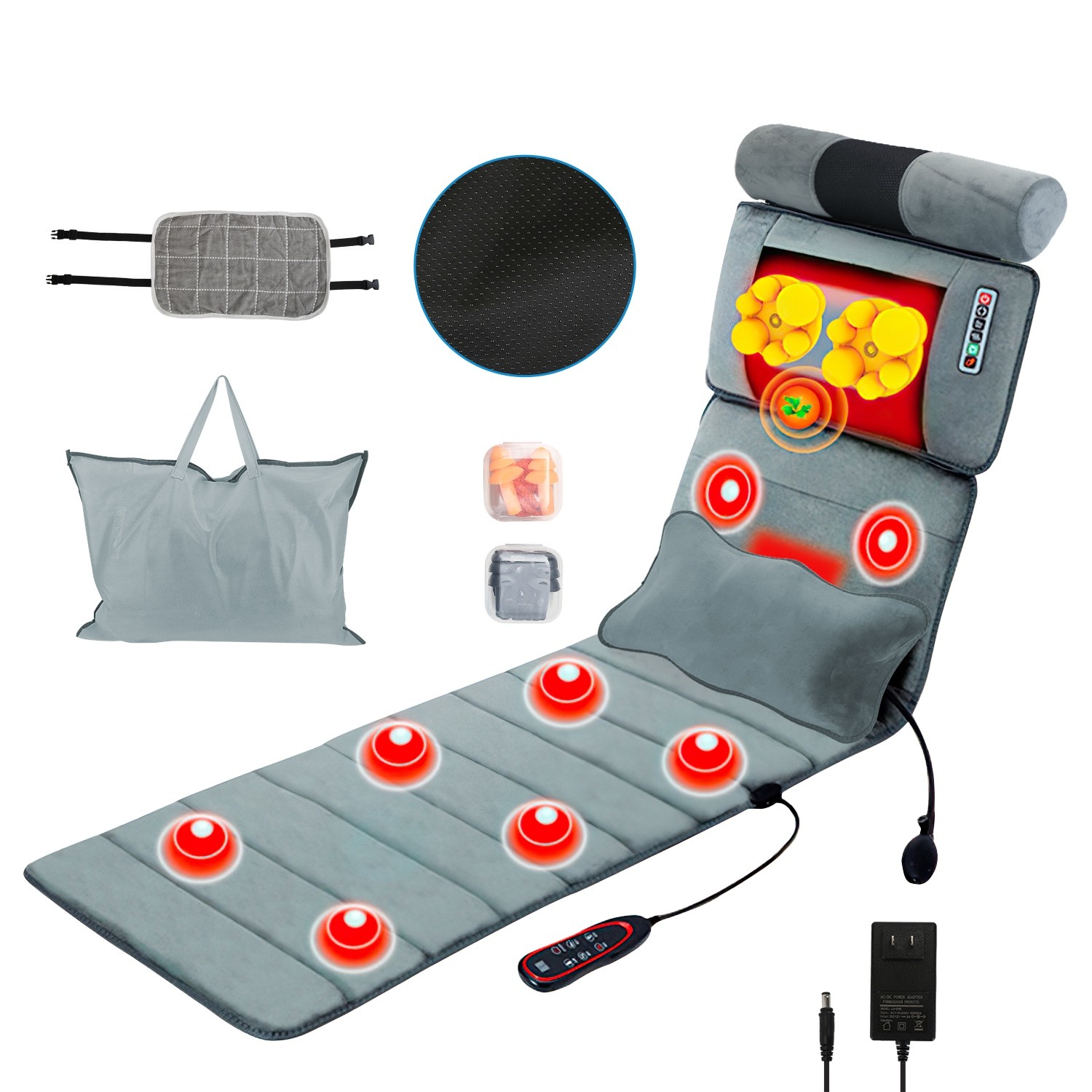 New Full Body Massage Mat with Heat Vibration Neck Shiatsu Kneading Massage Pad