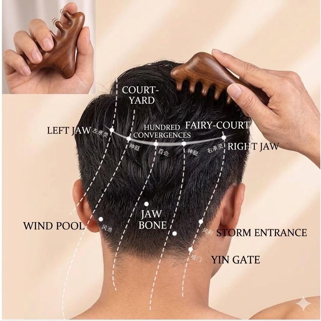 2pcs Sandalwood Head Neck Face Massager Comb Acupoint Scalp Body Tool Set Pro