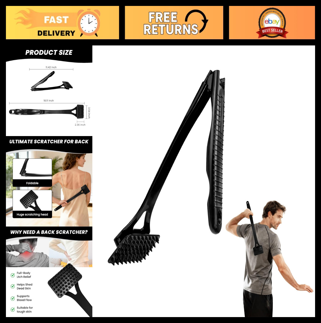 18.5″ Foldable Back Scratcher – Long Handle, ABS Resin, Ideal Gift for Adults
