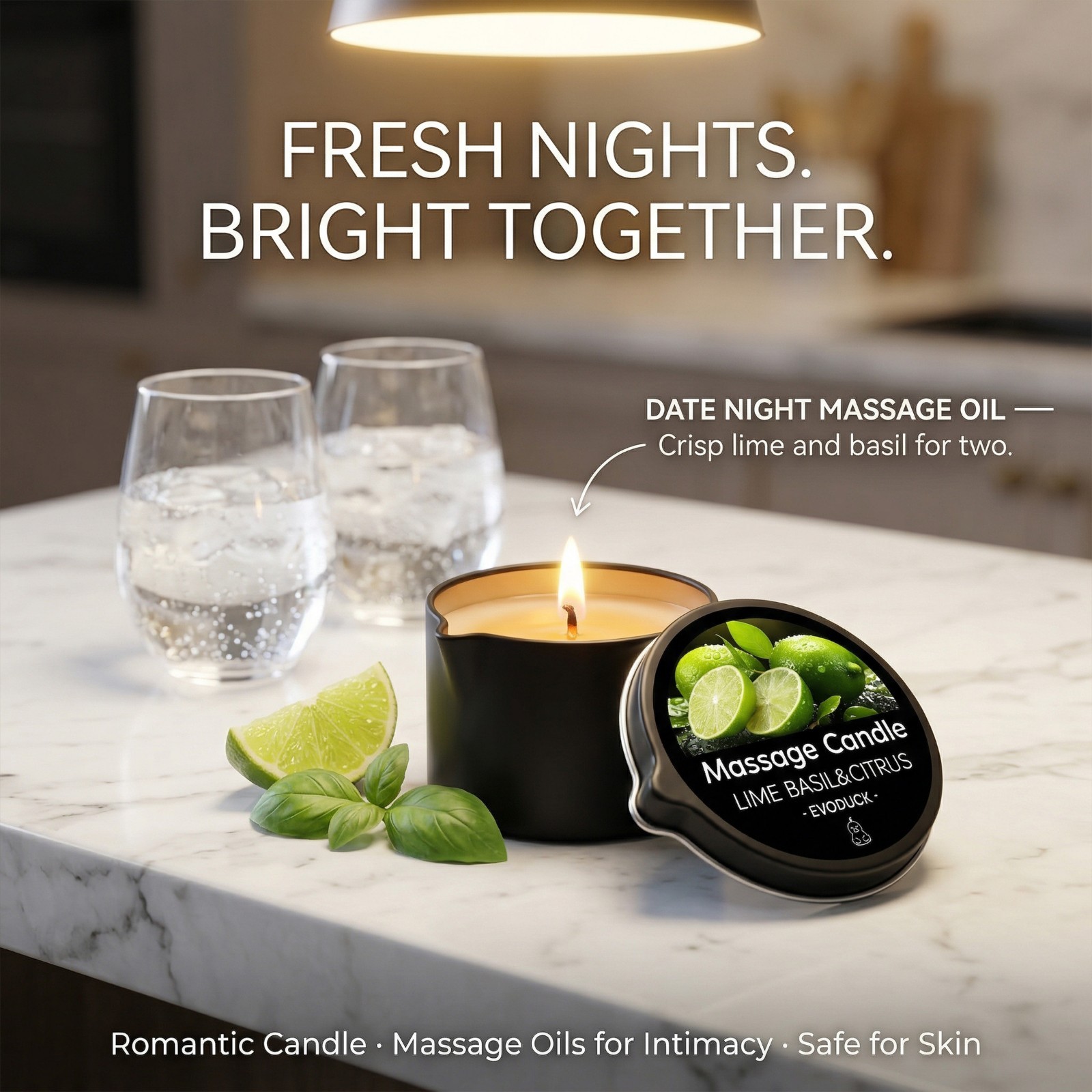2 Pack Lime Basil & Citrus Massage Candle 2oz Soy Body Oil Couples Spa Gift
