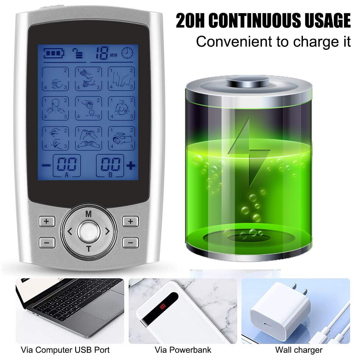36 Modes Tens Unit Muscle Stimulator Machine Pulse Massager w/ 10 Electrode Pads