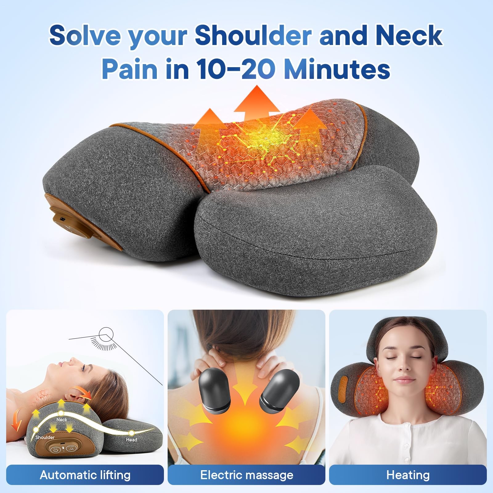 Upgraded Neck Massager Pillow, 3-in-1 Neck Massager, Traction Massage with He…