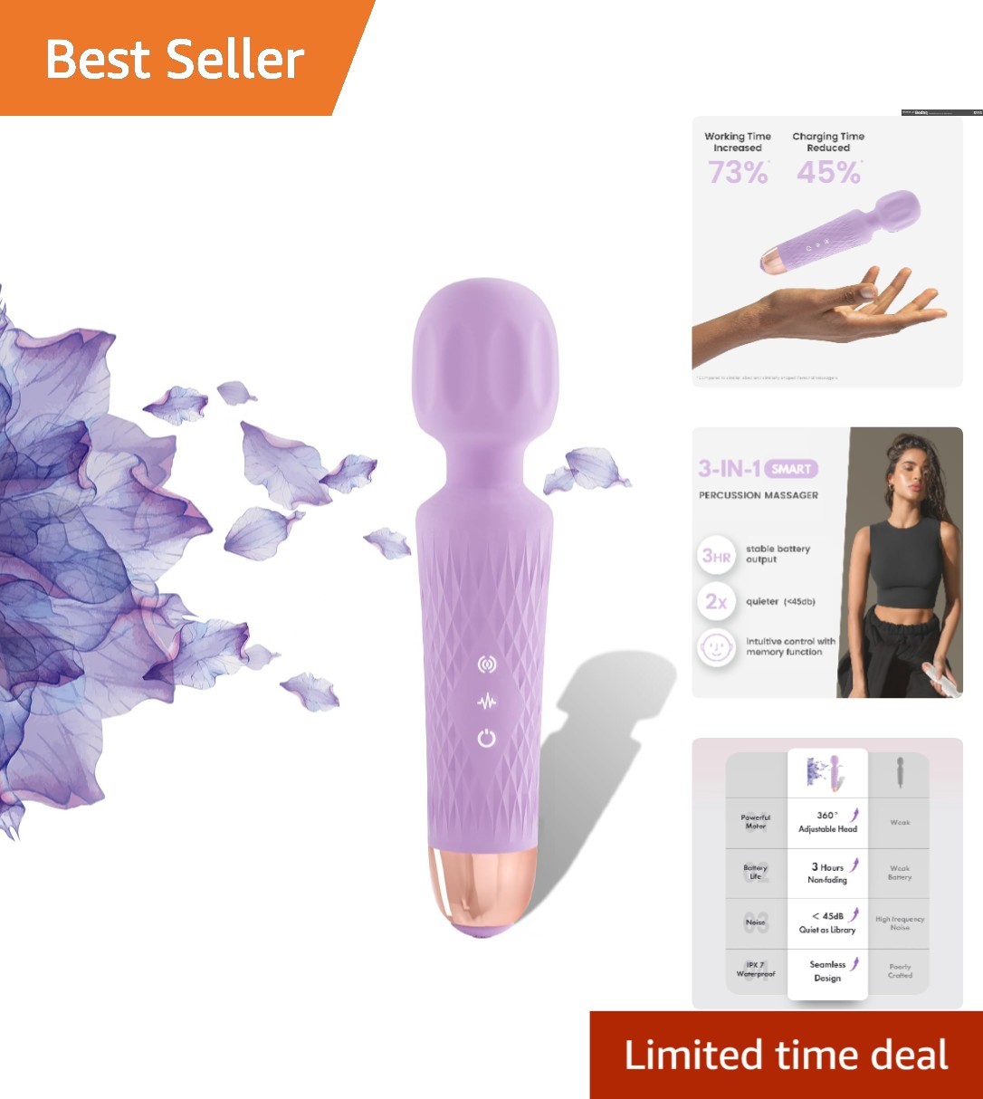 Upgraded 3-in-1 Personal Massager – 20 Modes, 8 Speeds, Travel-Friendly Purple