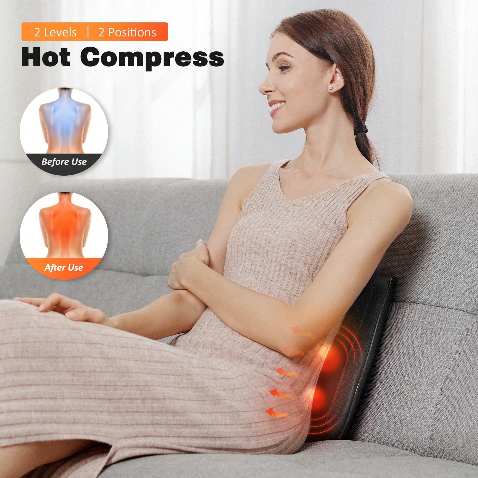 New Boriwat 3D Kneading Back Neck Massager Pillow Heat Pain Relief Gift Black