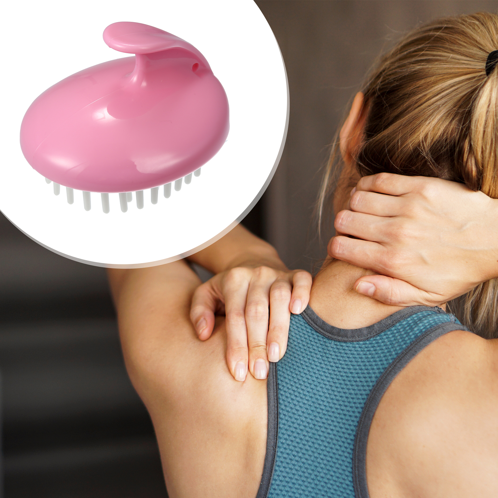 Item of 1 Handheld Scalp Massager with Multiple Trigger Points TPR Pink White