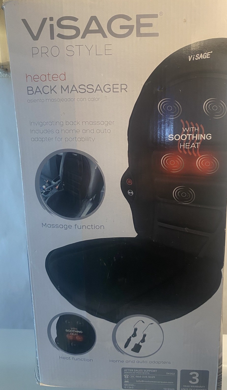 Visage Pro Style Heated Back Massager 2 Speed for Seats Black Bonus Adapters