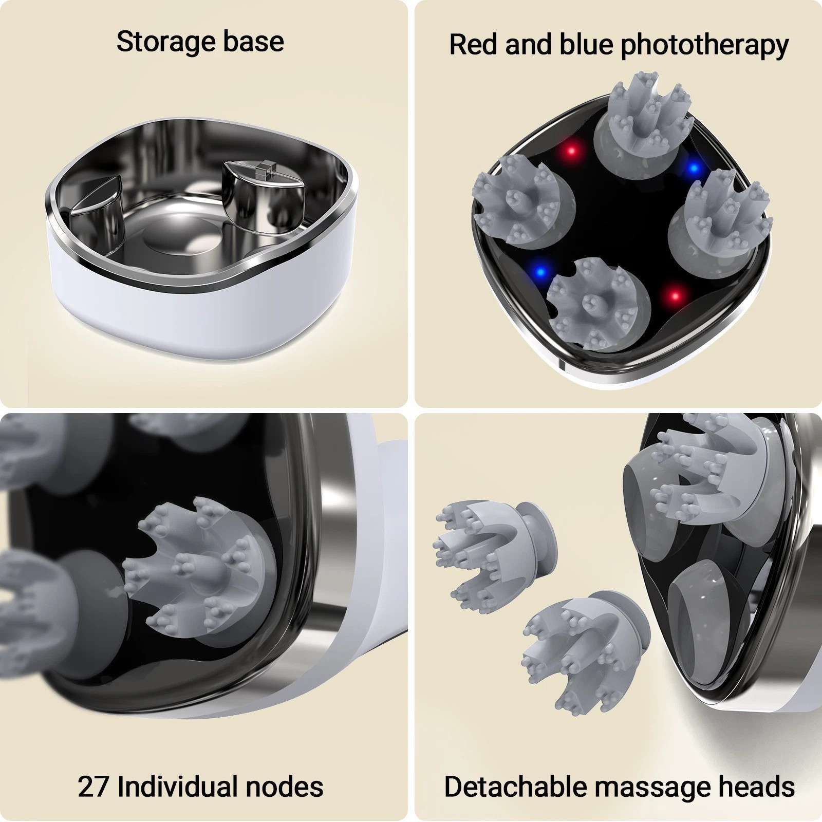 Scalp Massager Electric with Heat Rechargeable Head Massager Waterproof Gifts，A