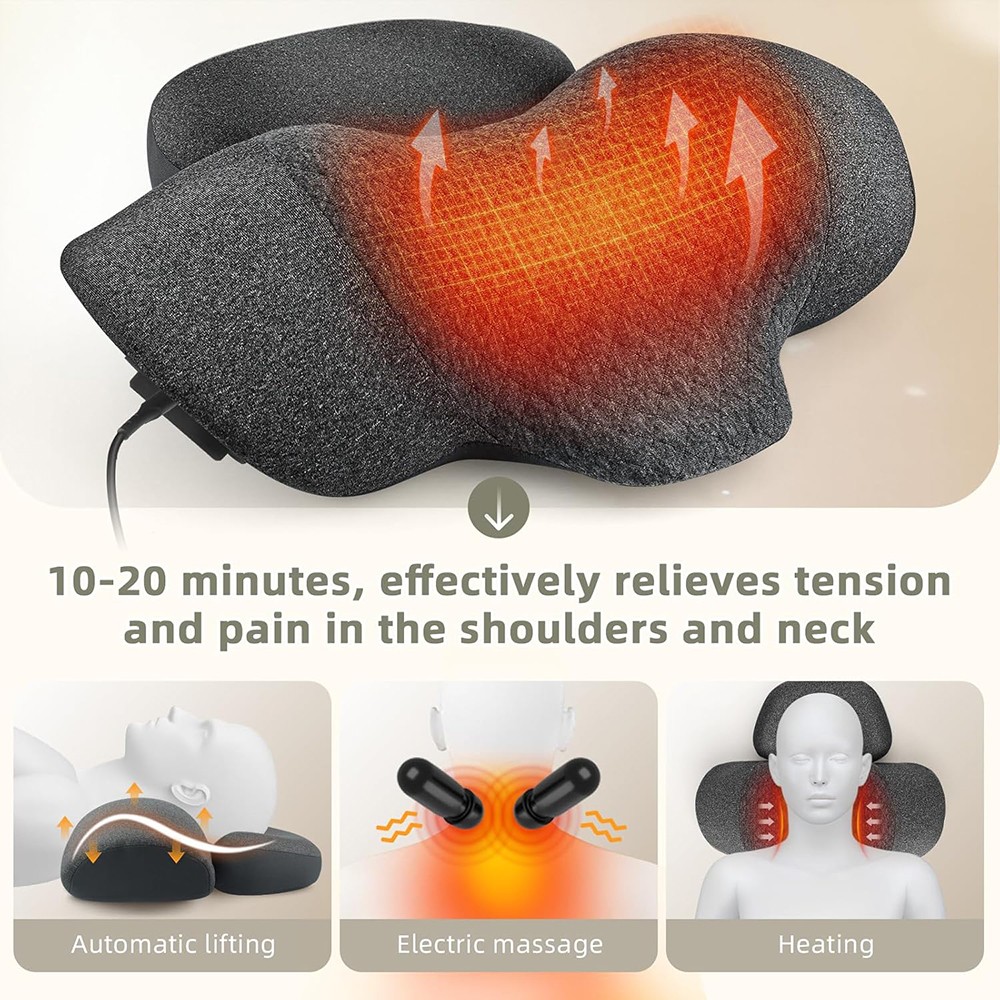 3 in 1 Electric Neck Massager Pillow, Therapy Pillow Traction Massager with Heat