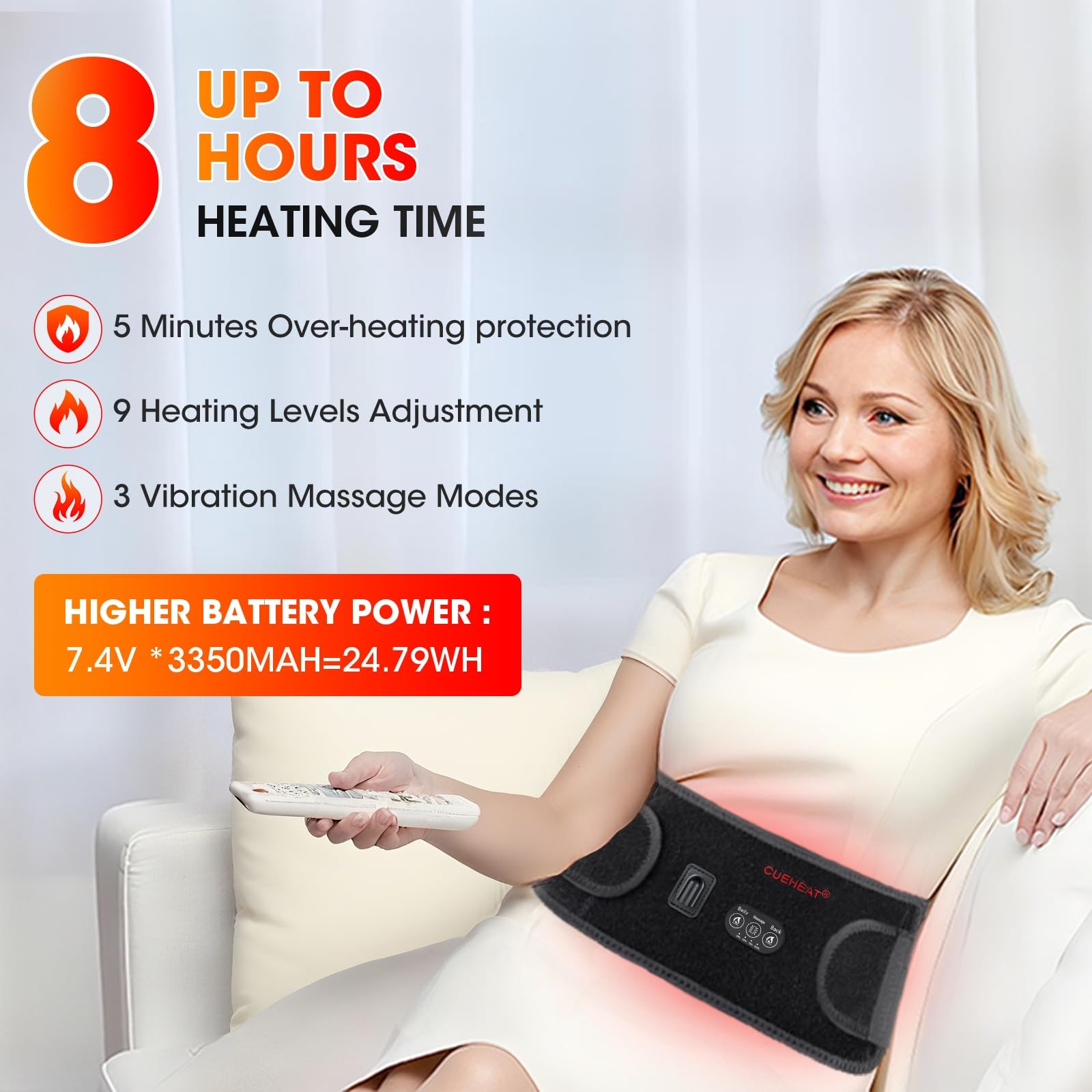 Heated Waist Belt 53″ Rechargeable Battery Powered – Cordless Heating & Massage