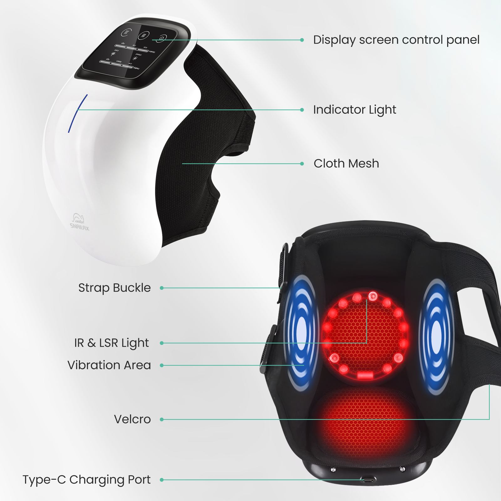 Snailax Knee Massager with Heat IR & LSR Light,3 Heating Levels & 3 Modes Relax