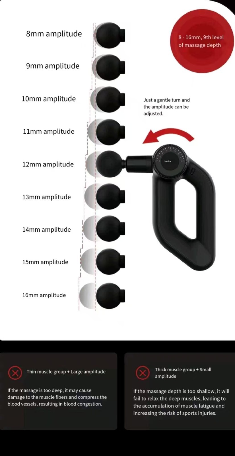 beoka D6 Max Massage Gun Heat & Cold Head 16mm Amplitude for Athletes