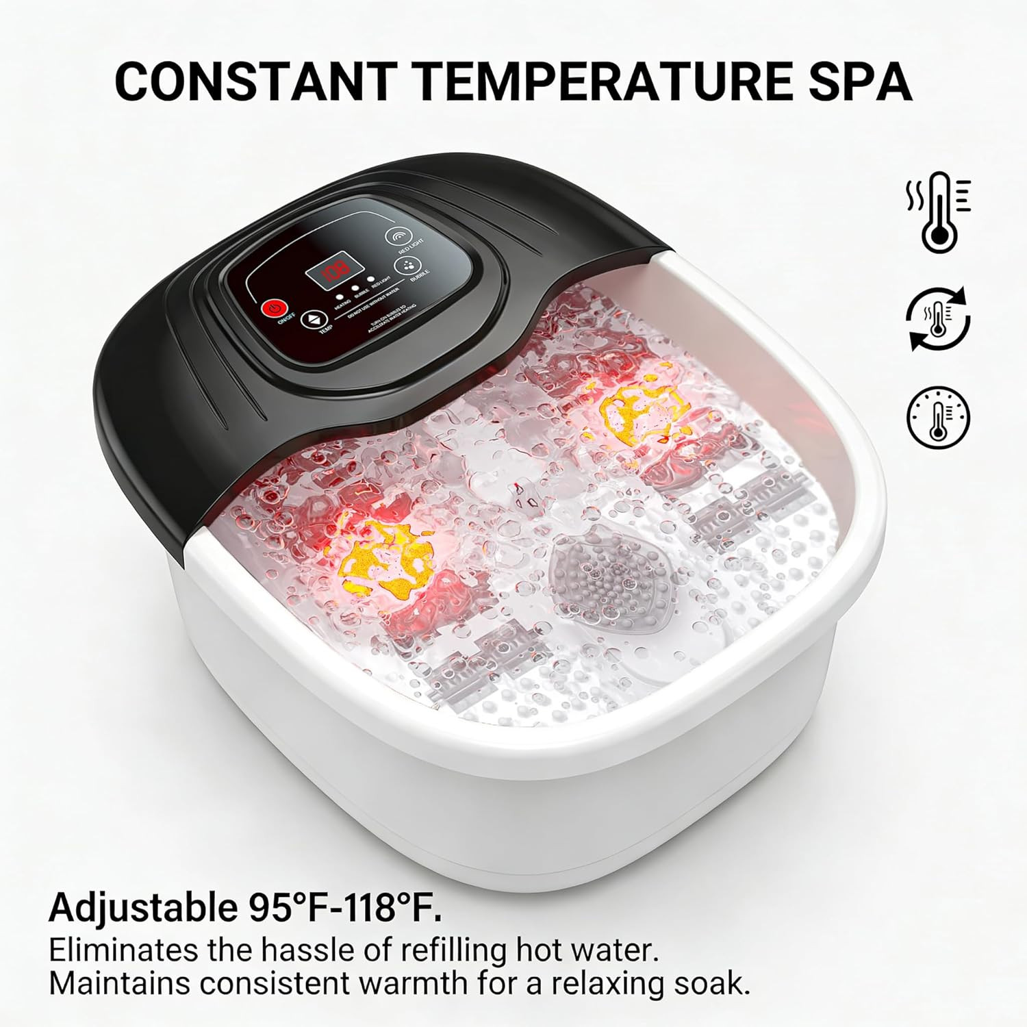 Foot Soaking Tub, Foot Spa Bath Massager with Heat, Epsom Salt,Bubbles, Vibratio