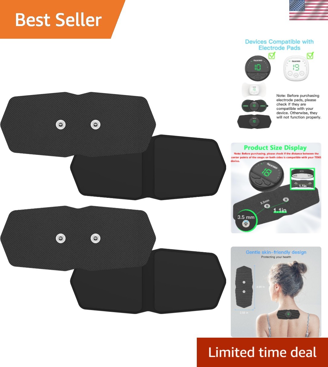 Soft Butterfly-Shaped TENS Unit Replacement Pads – 4-Pack, 3.5mm Connection
