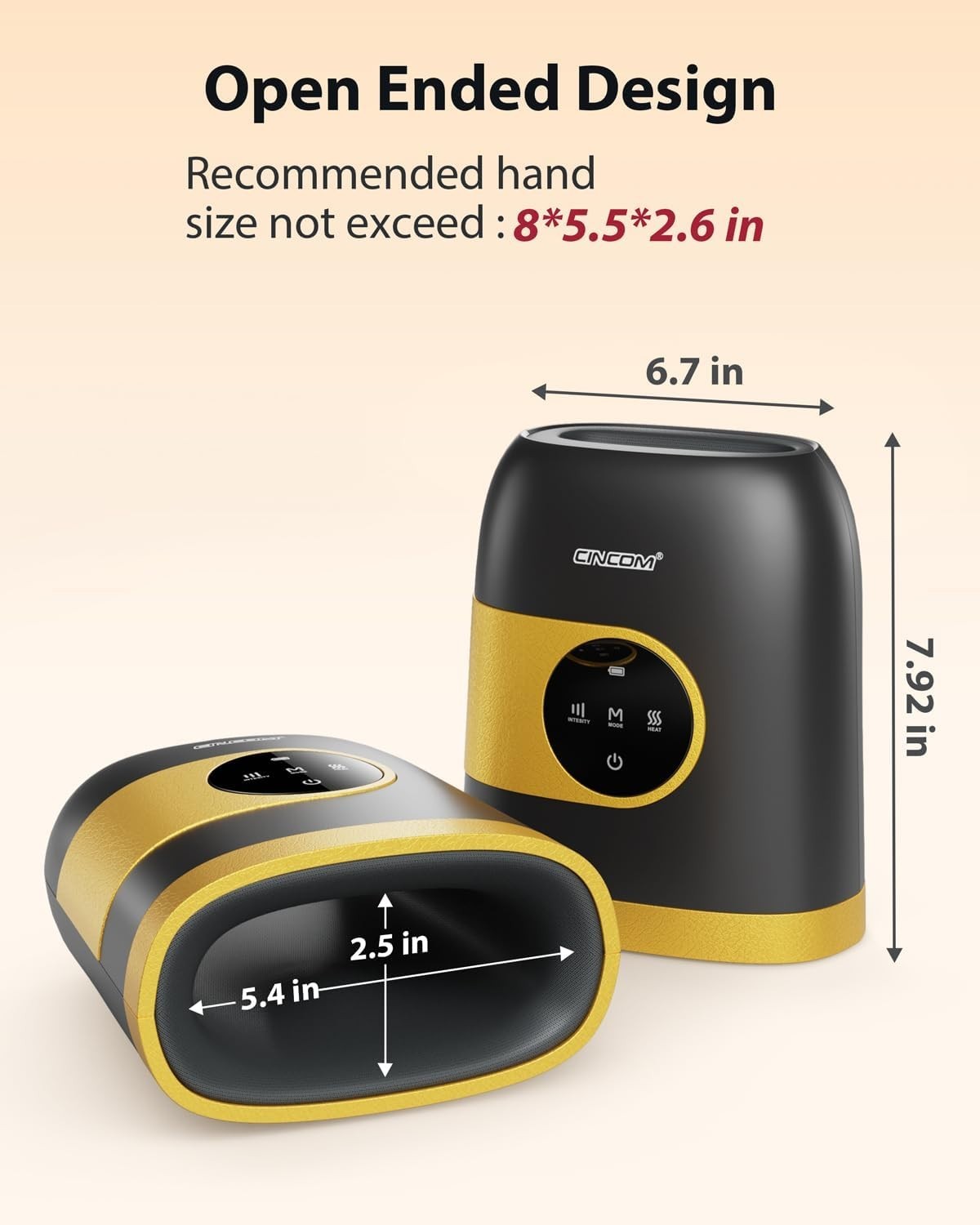 Cordless Hand Massager with Heat & Compression for Pain Relief – Black & Yellow