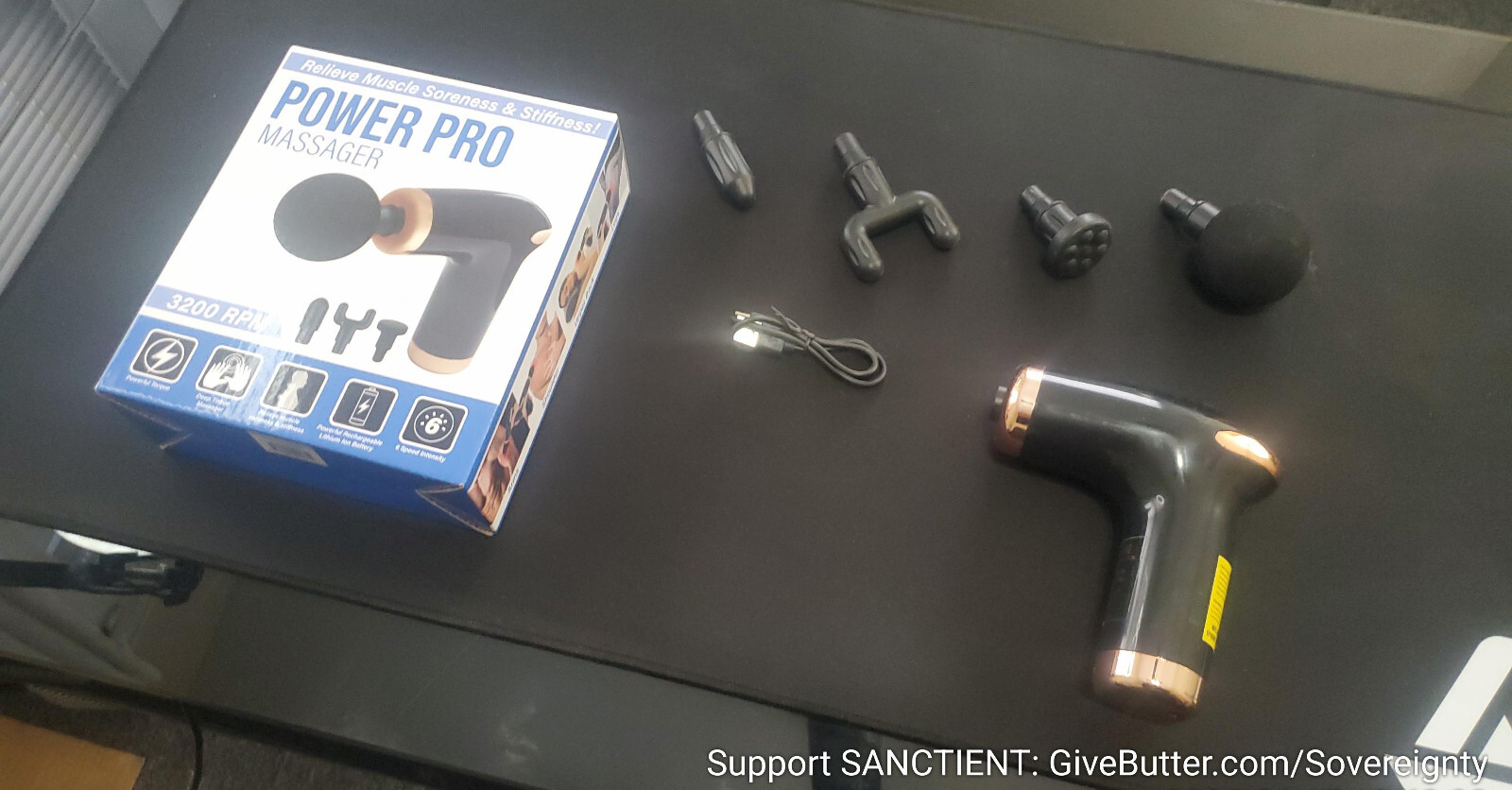Power Pro Massager, w/ Four Attachments & USB Charging Cable, Support Charity