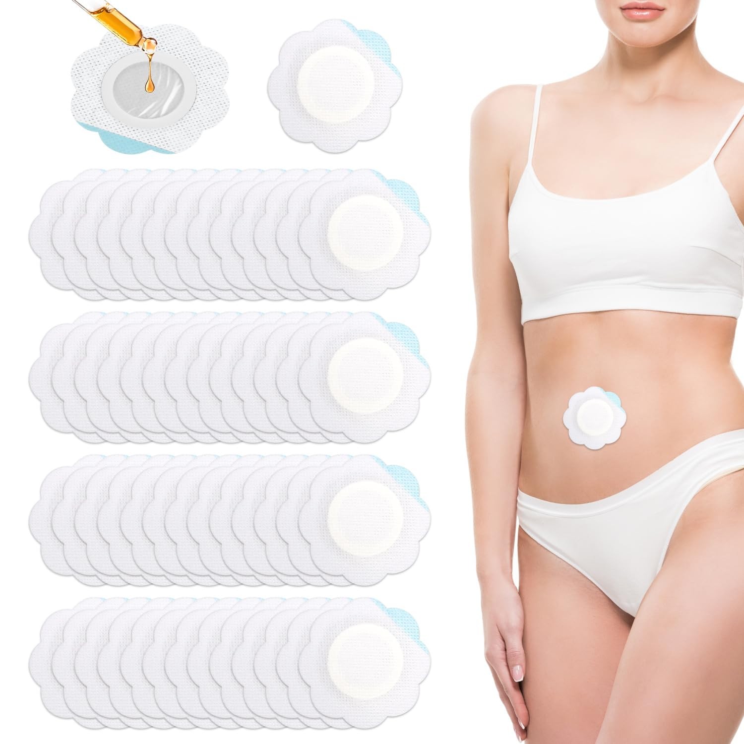 50pcs Castor Oil Pack Wrap for Belly Button, 1 Count (Pack of 50), White