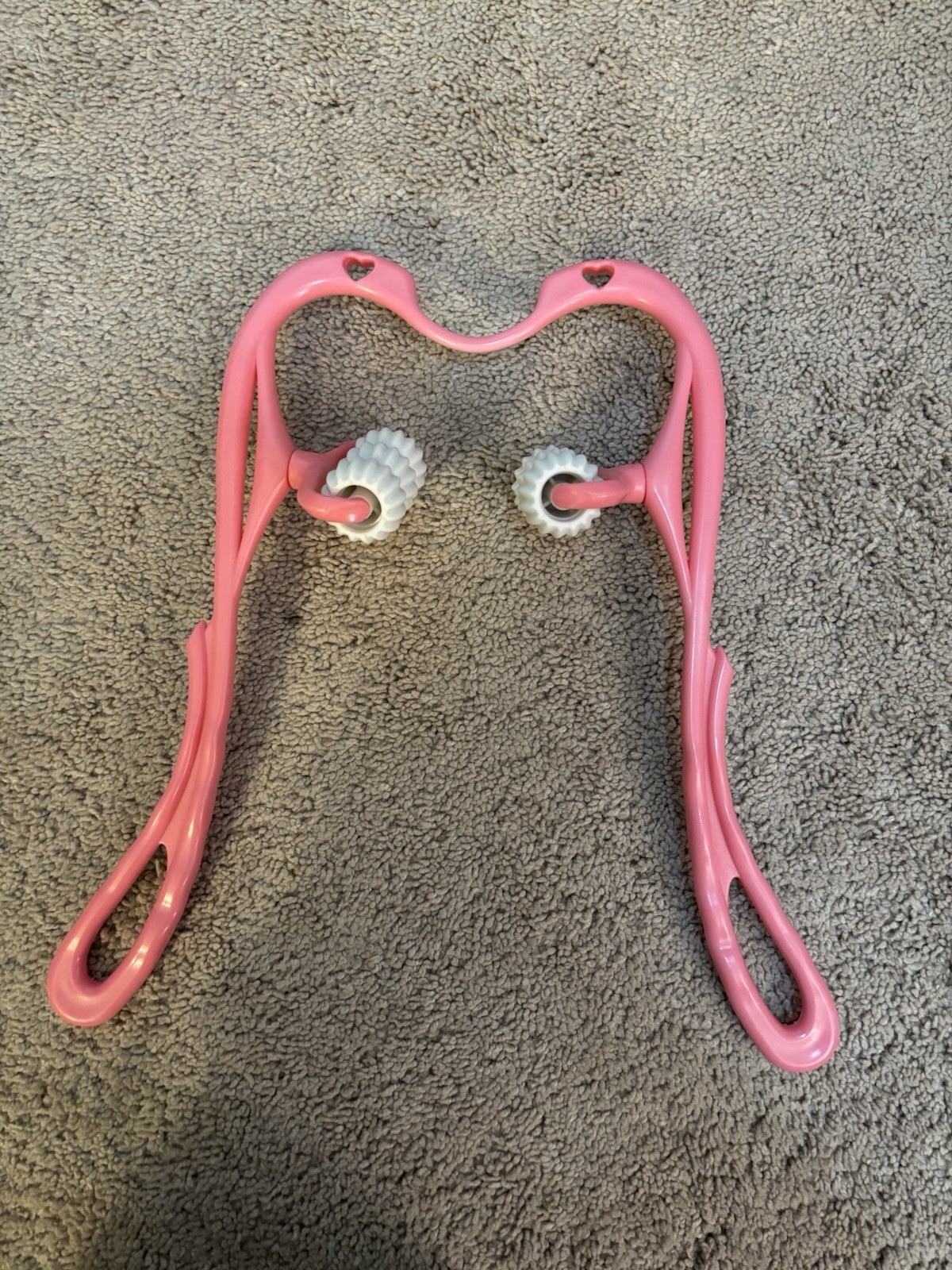 Manual Neck and Body Massage Roller Stick, 2 Rolling Heads, Legs/Arm, Pink/White