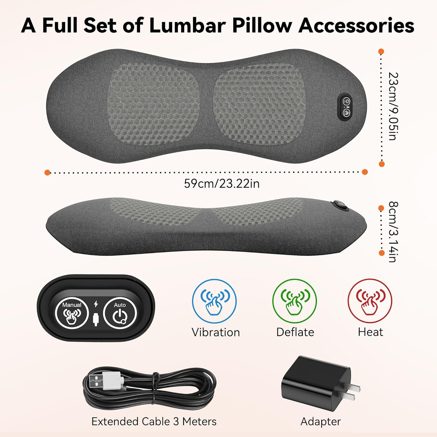 3In 1 Smooth Spine Triple Fusion Back Massager Electric Lumbar Support Pillow Wi