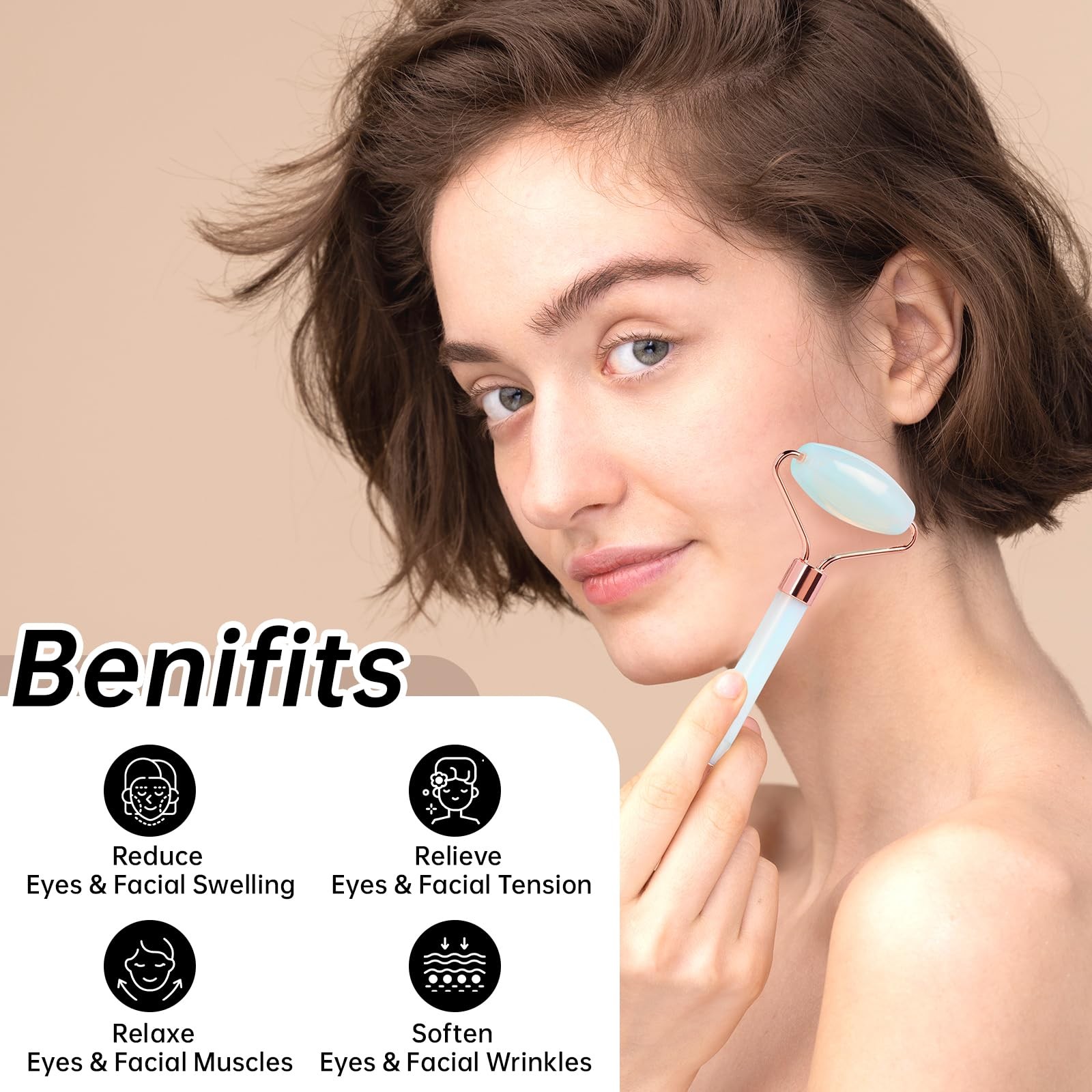 Olaemuo Opal Gua Sha and Face Roller, Real Jade Gua-Sha Stone Facial