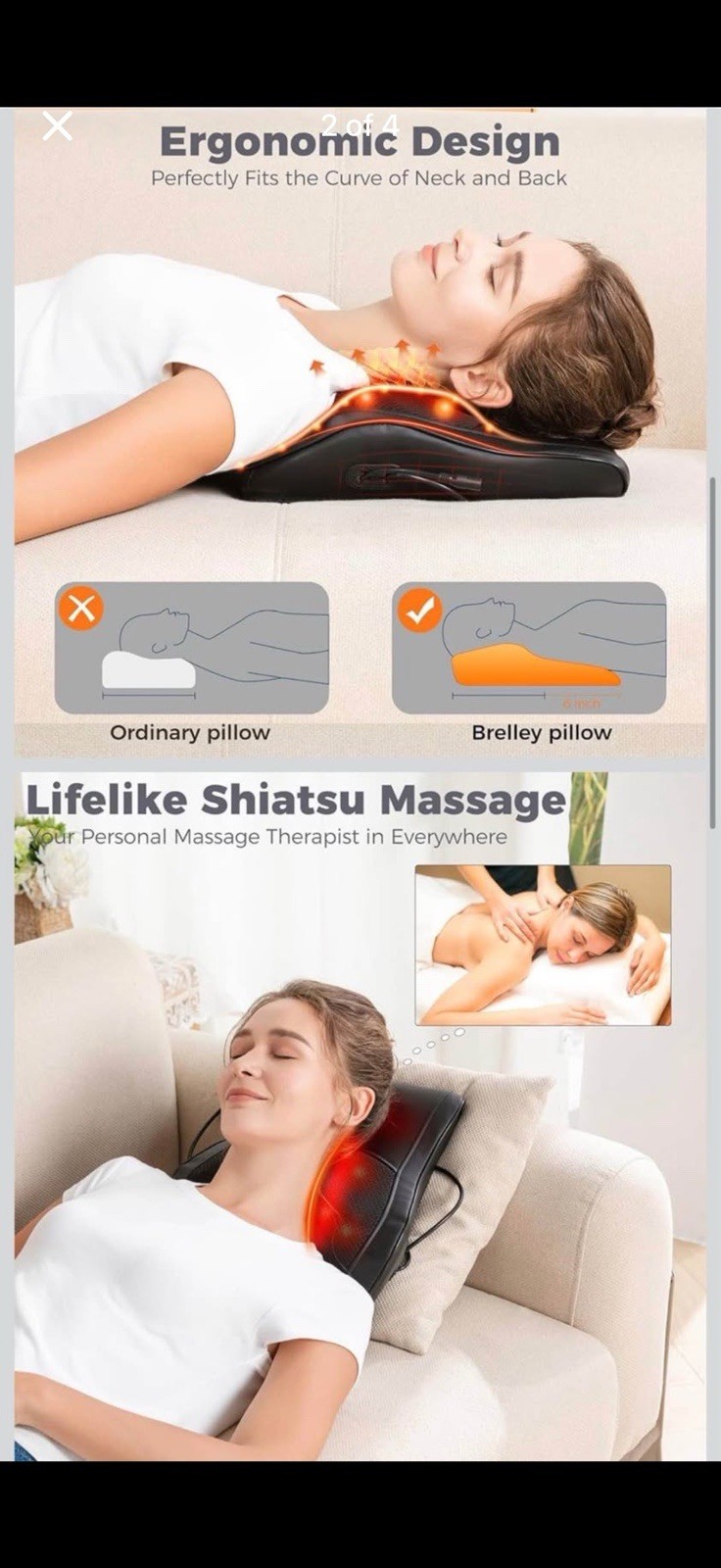 Brelley Heated Shiatsu Back Massager Black 8 Massage Heads Remote Control