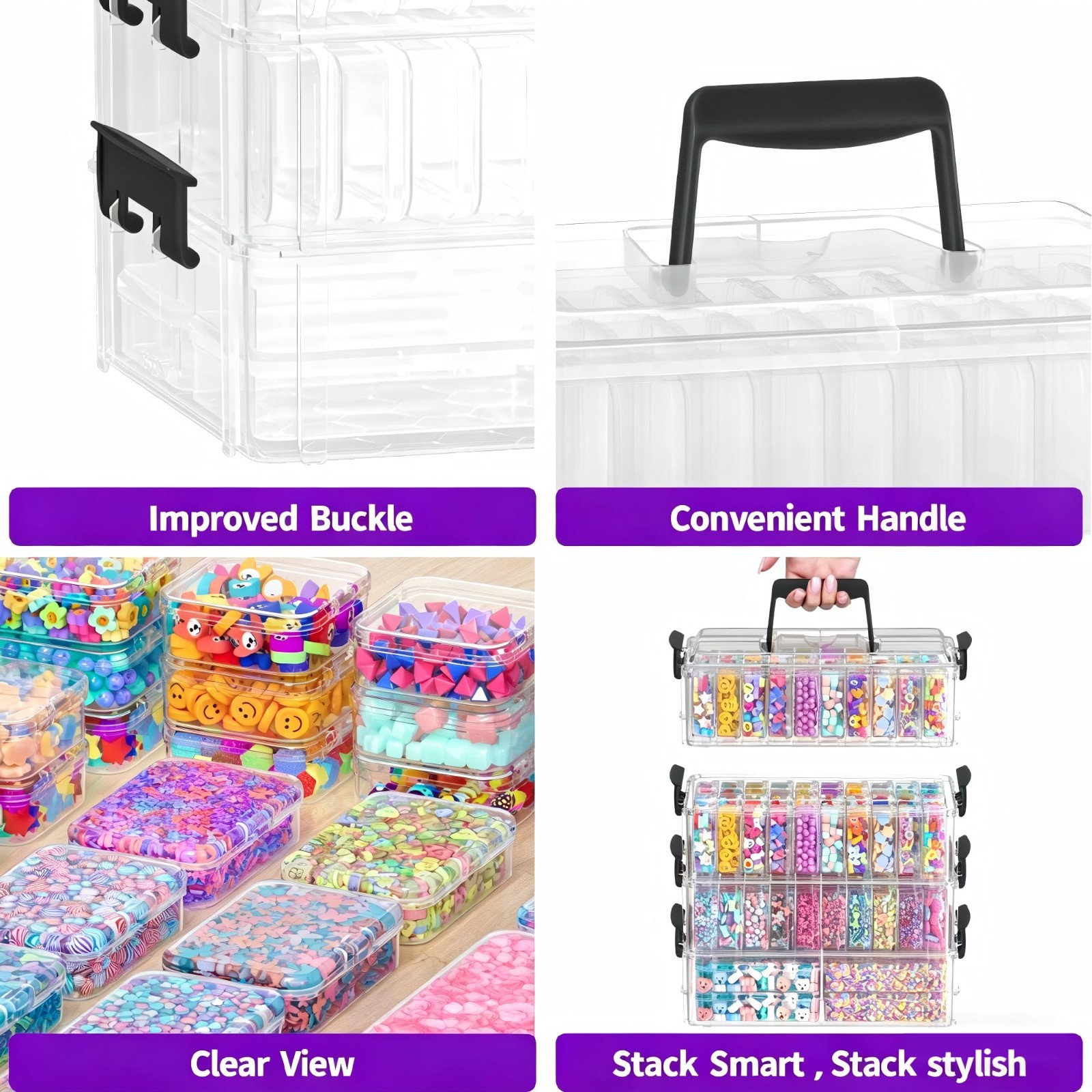 Stackable Bead Storage Organizer – 88 Clear Plastic Containers, 4-Layer Craft Bo