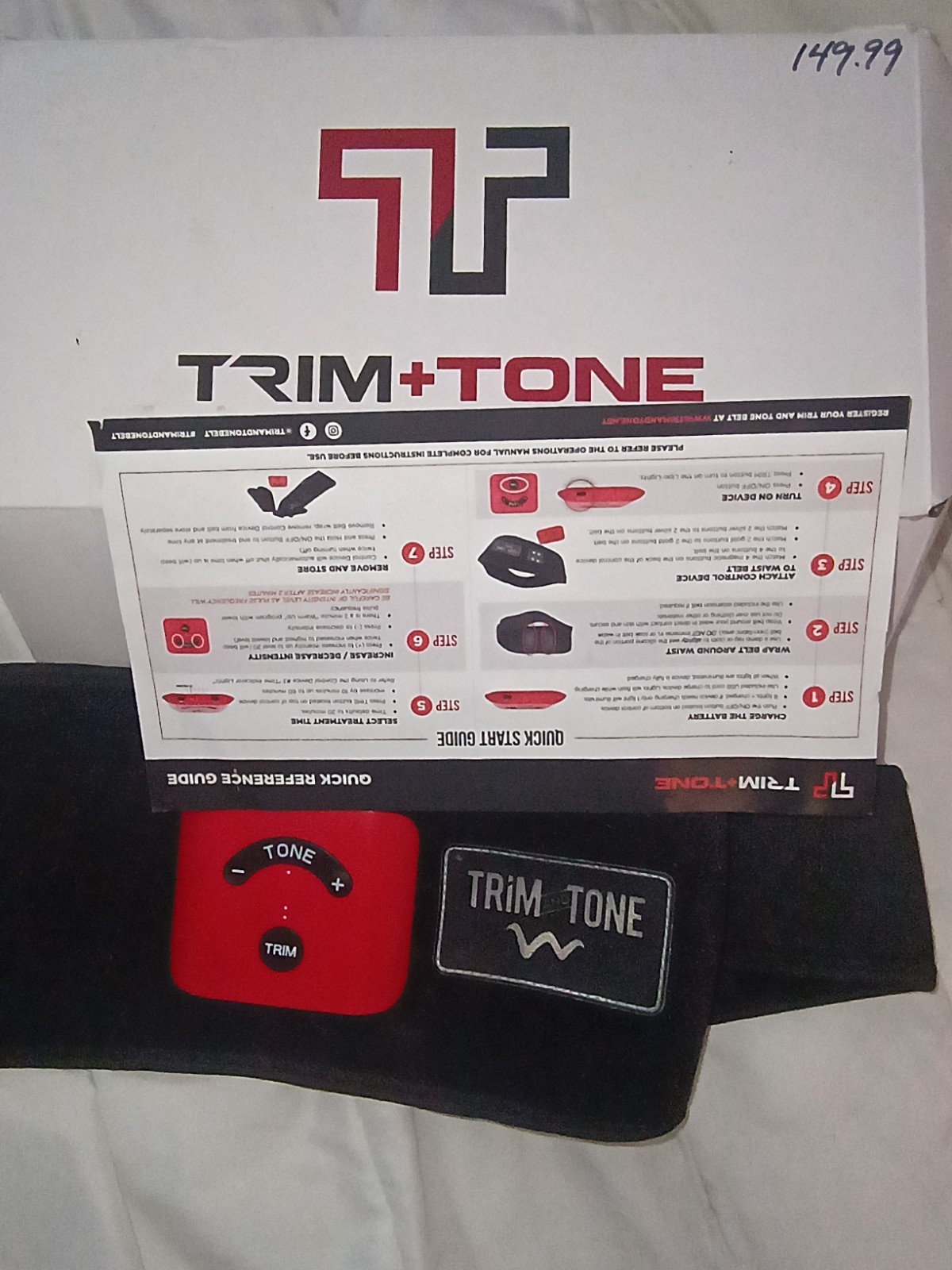 Trim+Tone Waist Body Massager Toning Belt w/ Control Device, Black/Red, USB