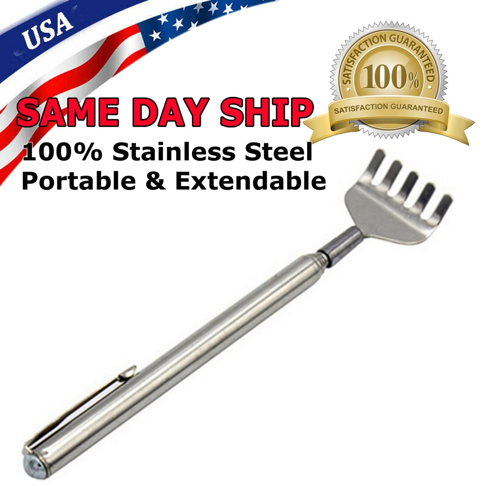 Metal Stainless Steel Back Scratcher Telescopic Extendable Claw Extender QW US