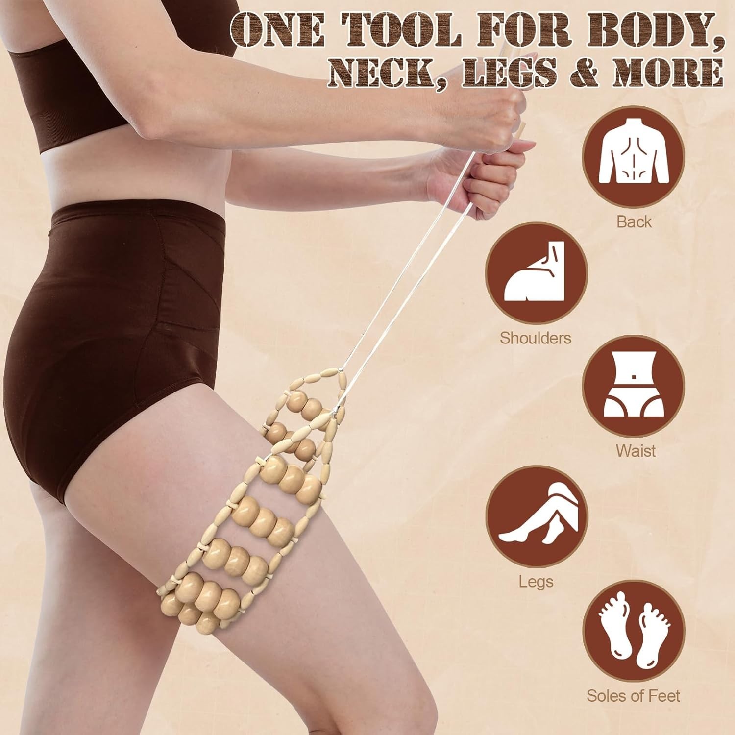 Wood Therapy Massage Tools Wooden Back Roller Rope Madero Body Massager