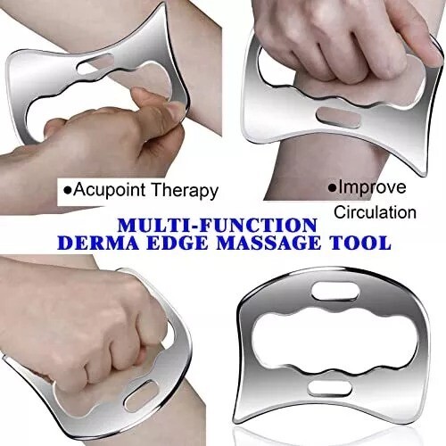 BYYDDIY 2 in 1 Stainless Steel Muscle Scraper Tools Set Gua Sha Massage Black