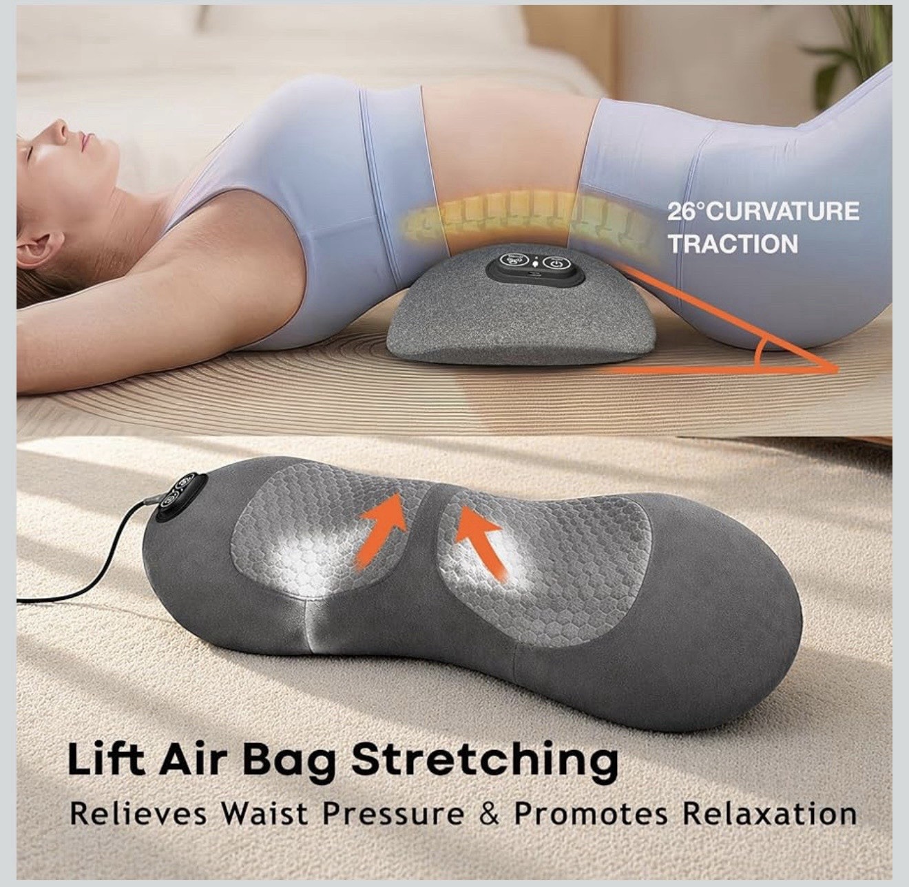 My Pera 3-in-1 Back Massager w/ Heat Therapy, Vibration, Lift Stretch, Gray