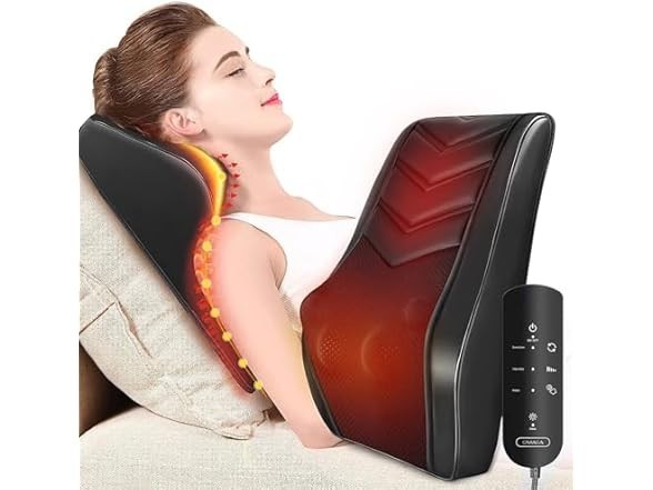 Omassa 3D Heated Shiatsu Neck Back Massager Chair Pad Pillow Heat Kneading Black