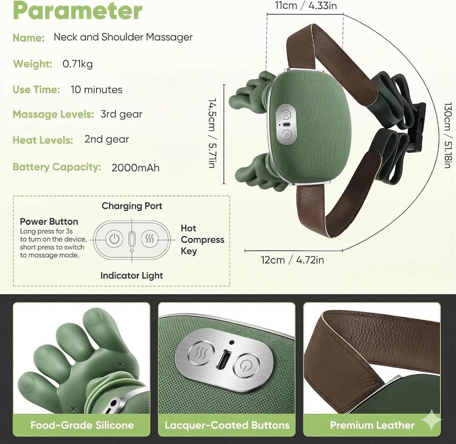 Portable Heated Neck & Shoulder Massager – Deep Tissue Pain Relief Green
