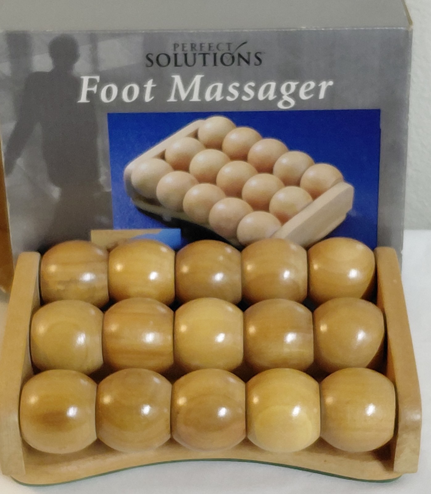 Perfect Solutions Wooden Foot Massager Roller Reflexology Stress Relief NIB