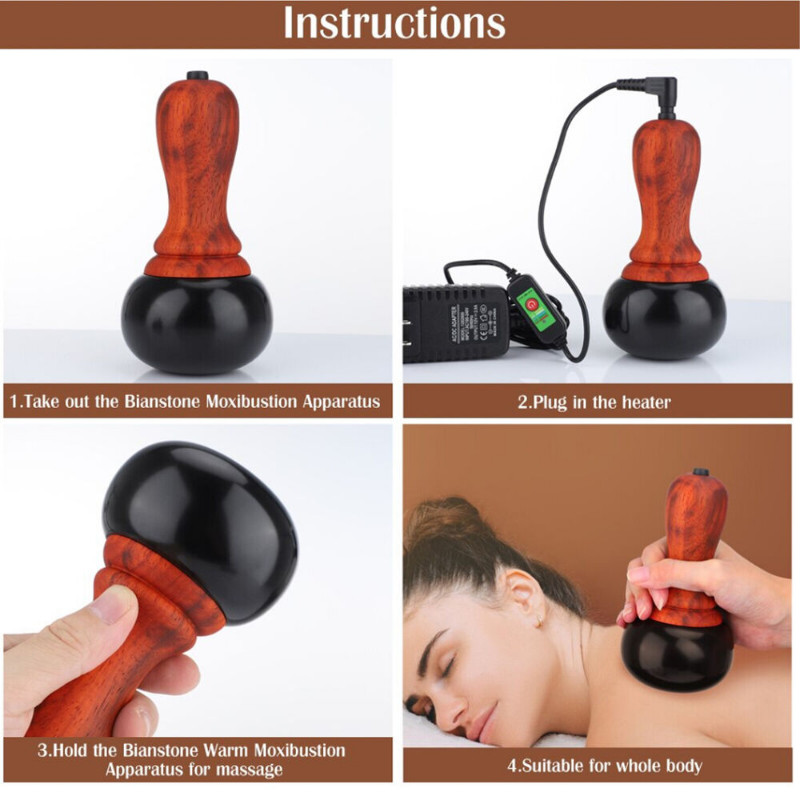 Hot Stone Electric Guasha Massager Natural Bian Stone Warm Moxibustion Heating