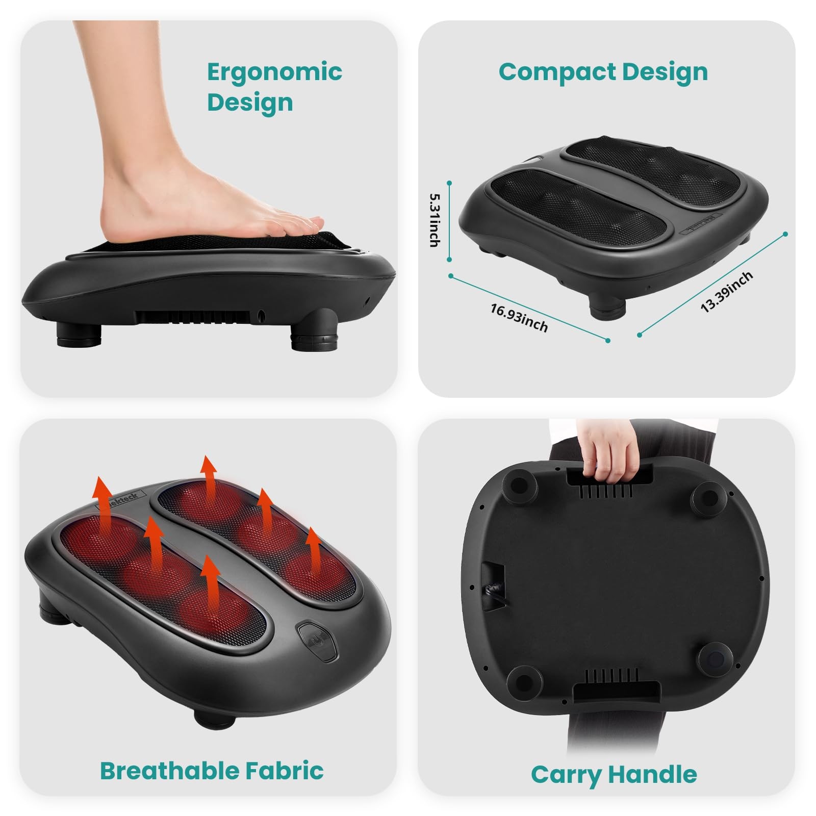 Nekteck Foot Massager with Heat, Shiatsu Heated Electric Kneading Foot Massag…